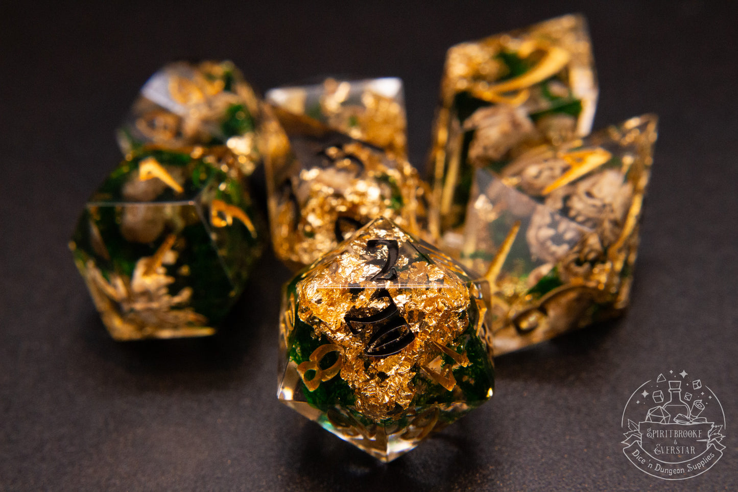 Golden Rot Pointy Polyhedral Dice set