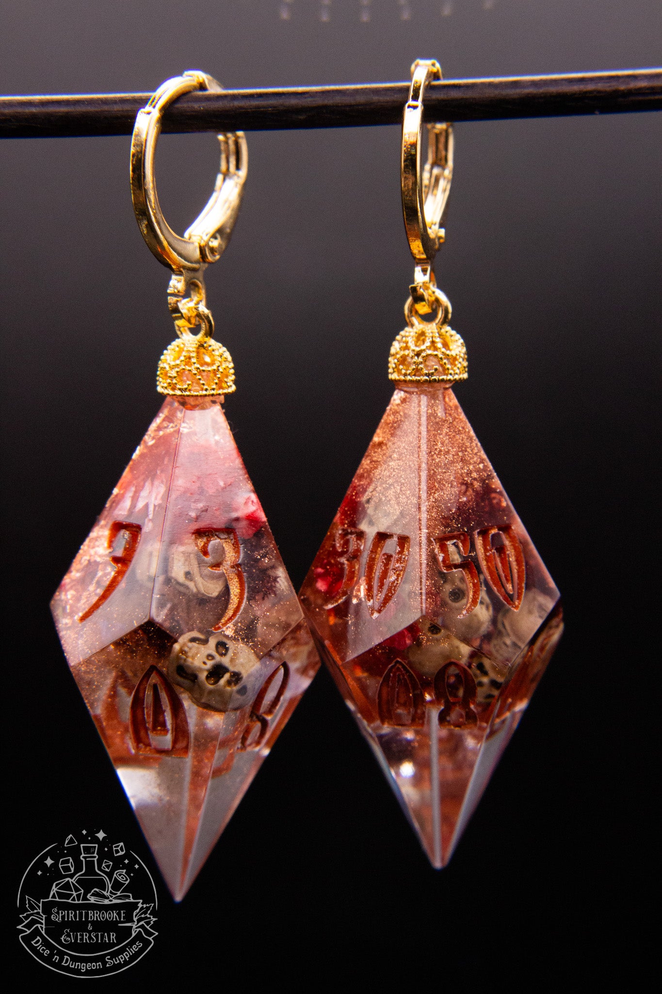 Copper Rot D10 + D100 Pointy Earrings