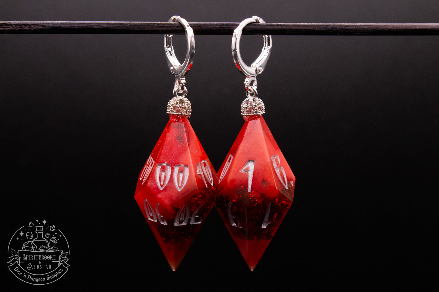 Silver Crimson Radiance D10 + D100 Pointy Earrings