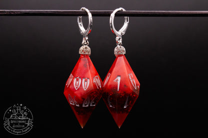 Silver Crimson Radiance D10 + D100 Pointy Earrings