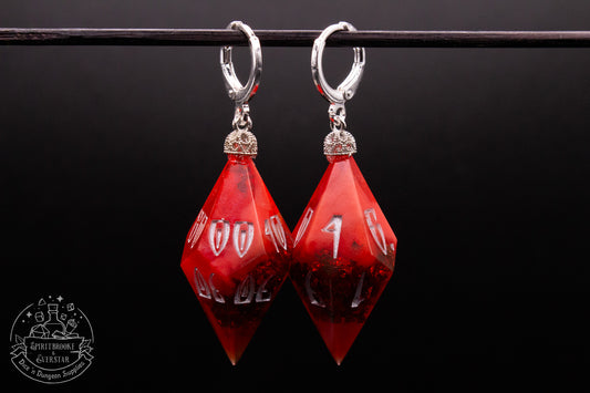 Silver Crimson Radiance D10 + D100 Pointy Earrings