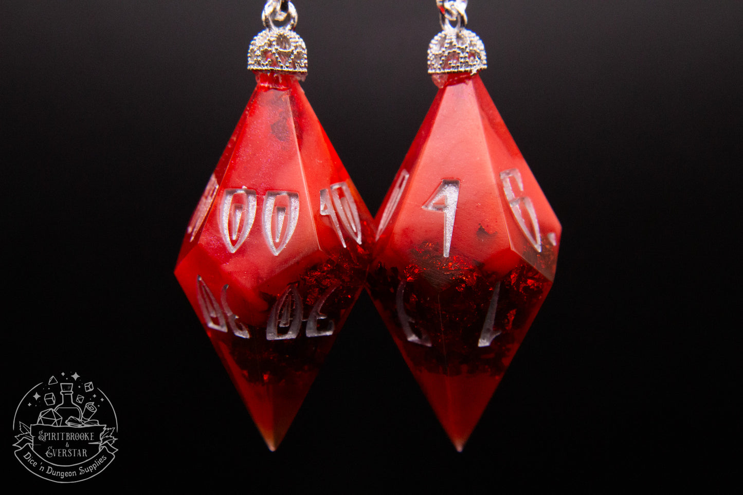Silver Crimson Radiance D10 + D100 Pointy Earrings