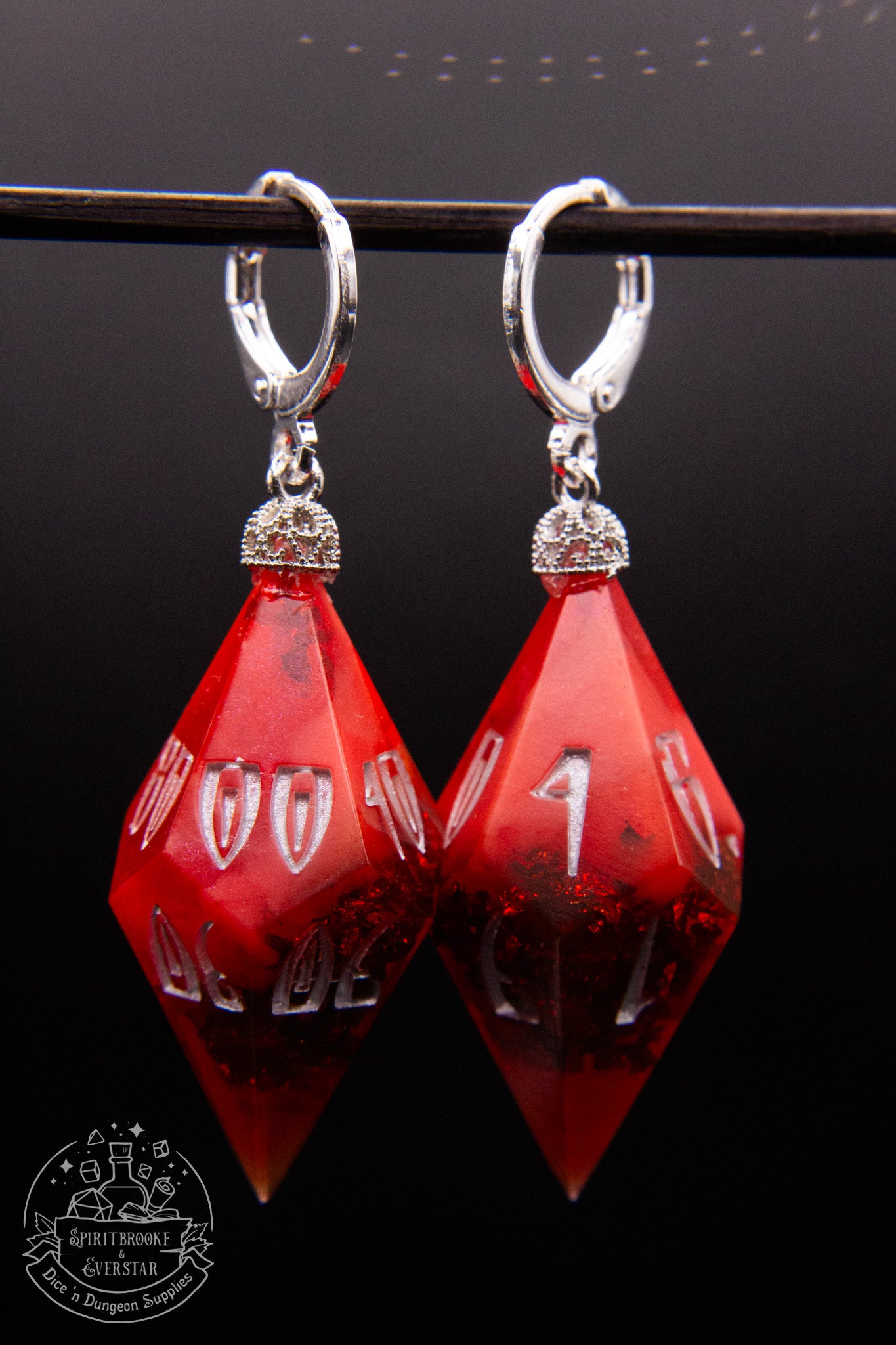 Silver Crimson Radiance D10 + D100 Pointy Earrings