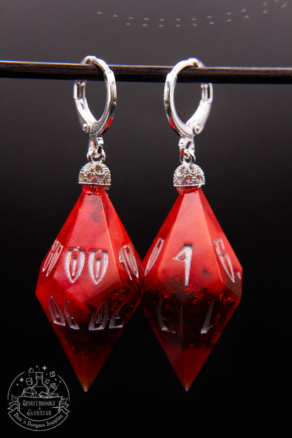 Silver Crimson Radiance D10 + D100 Pointy Earrings