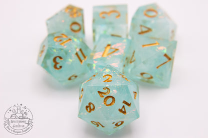 Ethereal Blue Polyhedral Dice set