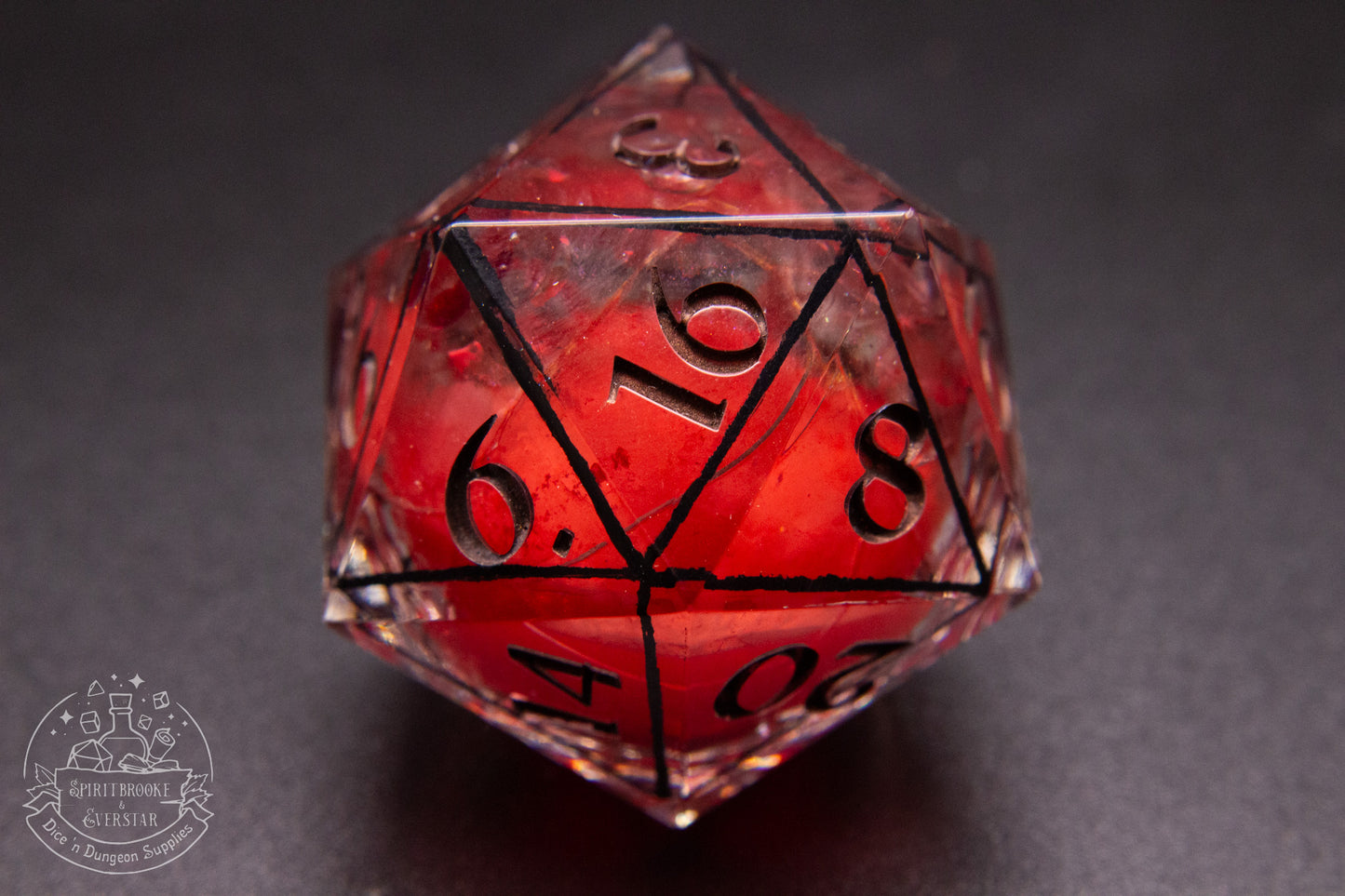 Chaotic Blood Liquid Core 35 mm handmade D20 Chonk