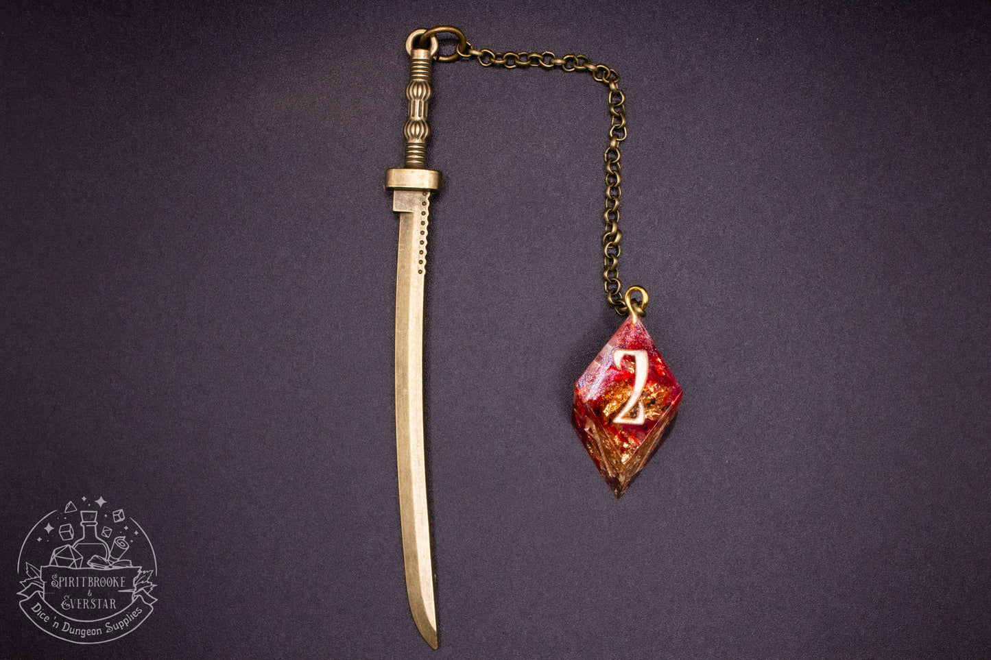 Dice Bookmark Brass, Red and Gold