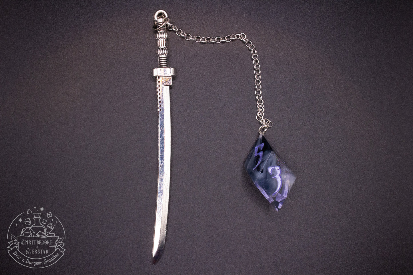 Dice Bookmark Brass, Black White and Silver Purple