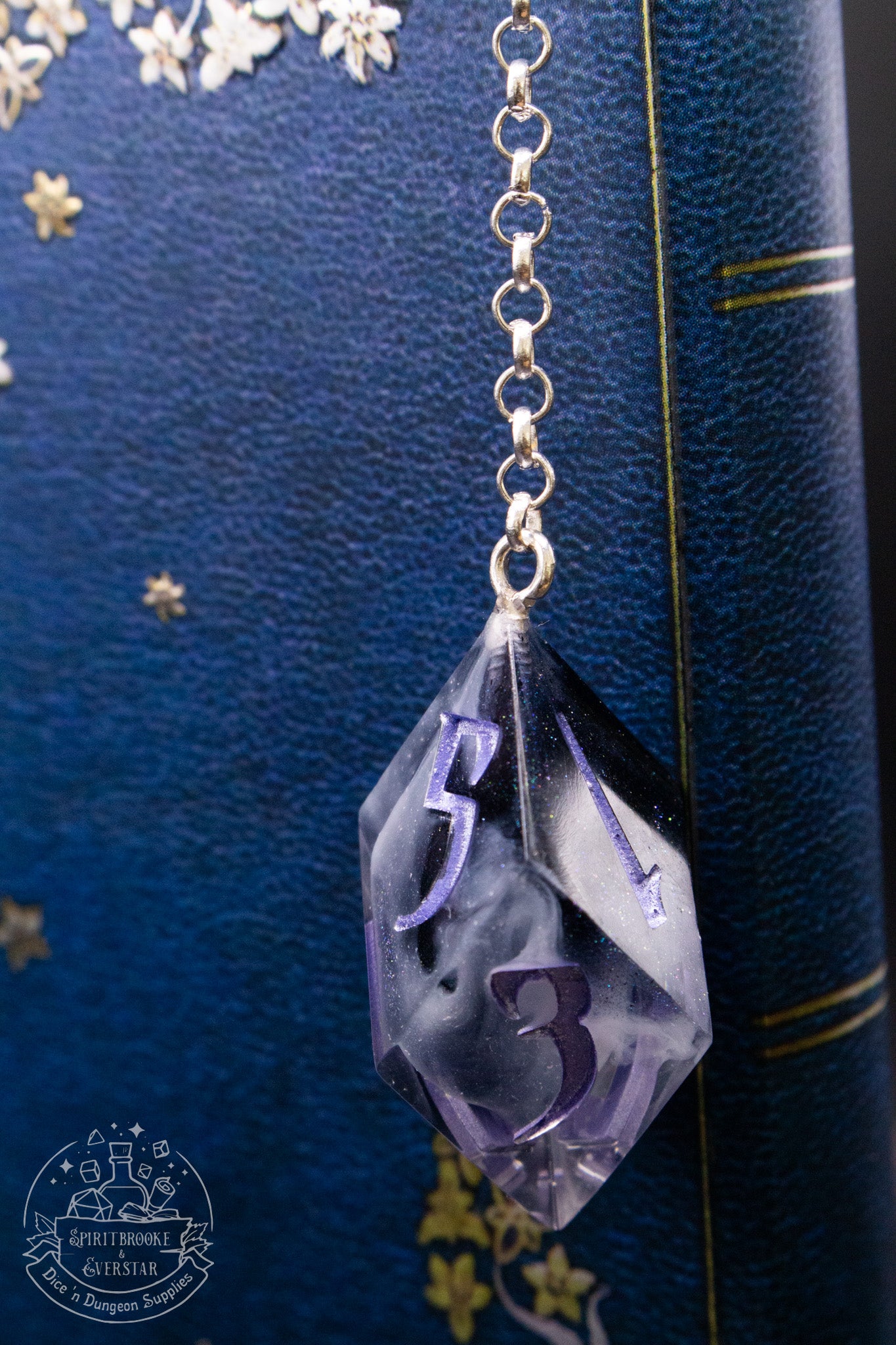 Dice Bookmark Brass, Black White and Silver Purple