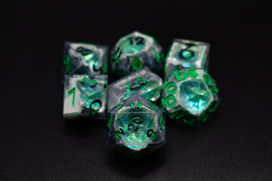 Necrotic Green Polyhedral Geode Dice