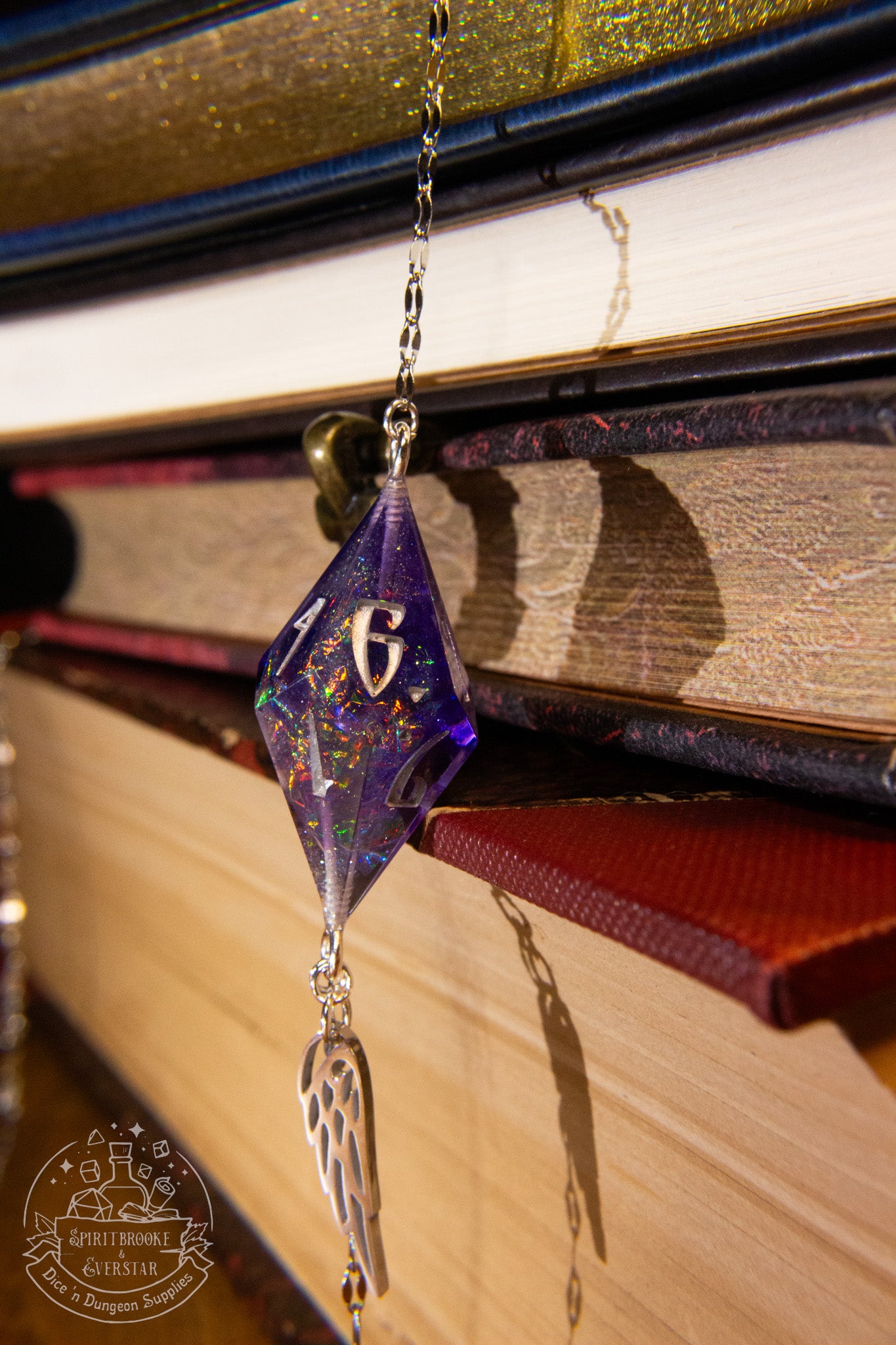 Silver Eyewear Chain Purple Rainbow Dice