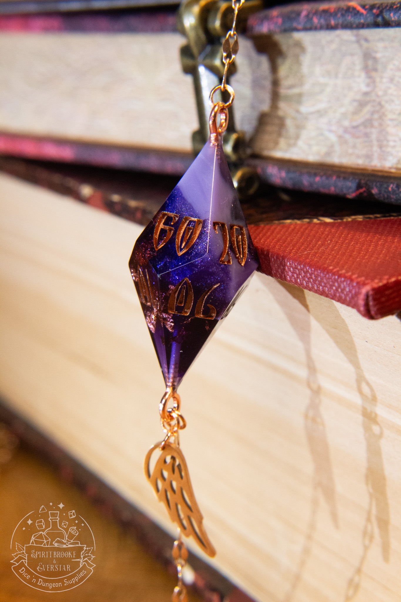 Rose Gold Eyewear Chain Dark Purple Dice (D10+D100)