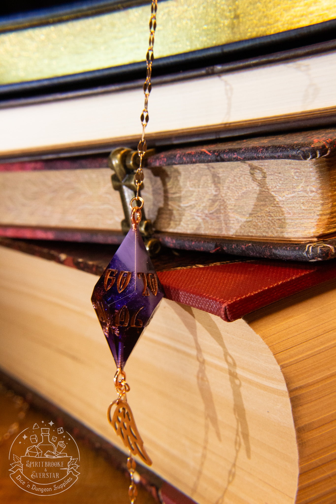 Rose Gold Eyewear Chain Dark Purple Dice (D10+D100)