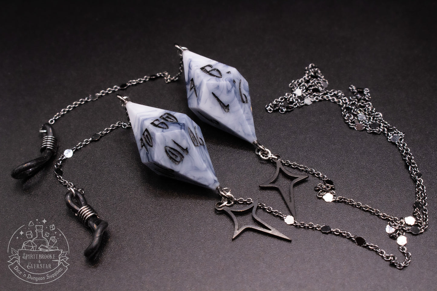 Black Eyewear Chain Black/White Marble Dice
