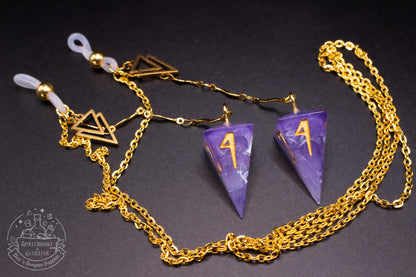 Gold Eyewear Chain Amethyst Dice