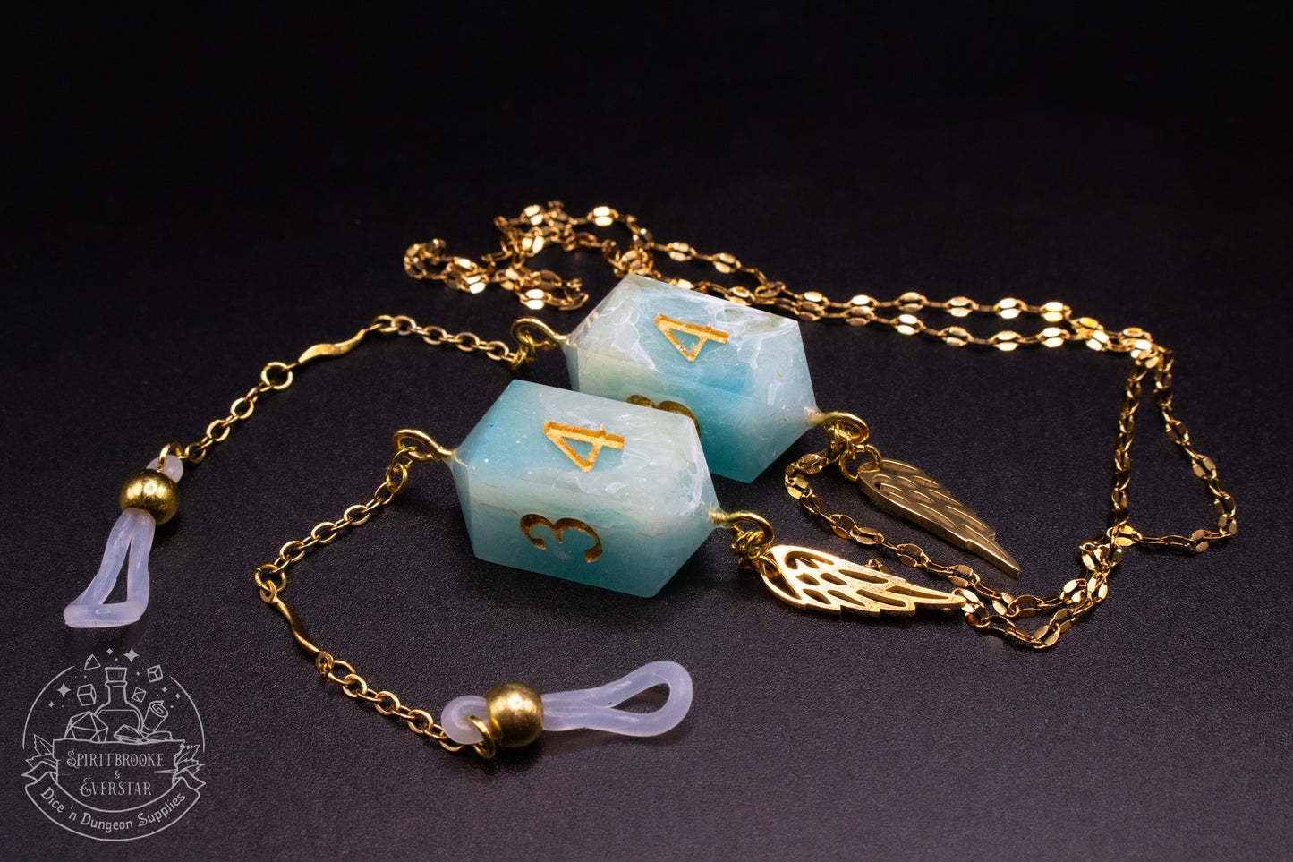 Gold Eyewear Chain Larimar Dice