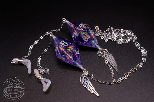 Silver Eyewear Chain Purple Rainbow Dice