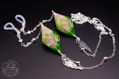 Silver Eyewear Chain Green/Pink Dice