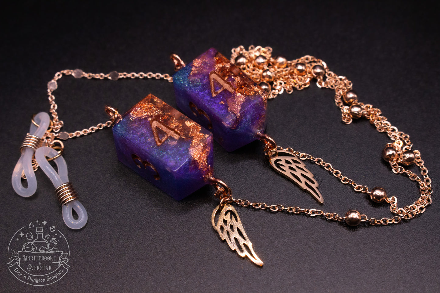 Rose Gold Eyewear Chain Purple/Copper Dice