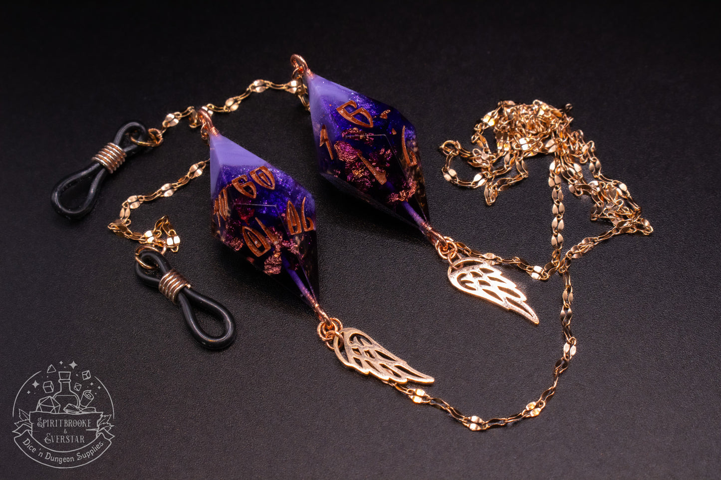 Rose Gold Eyewear Chain Dark Purple Dice (D10+D100)