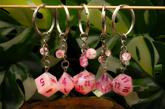 Pretty Pink Dice Keychains