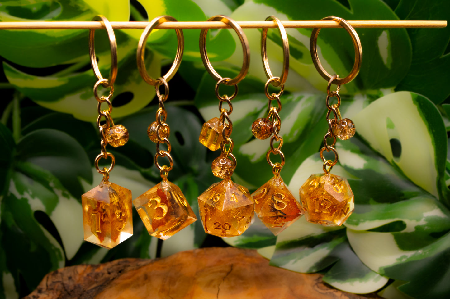 Amber Fall Dice Keychains