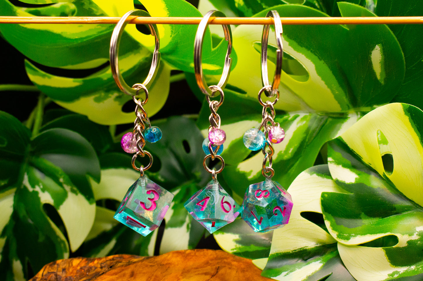 Sparkling Turquoise Dice Keychains