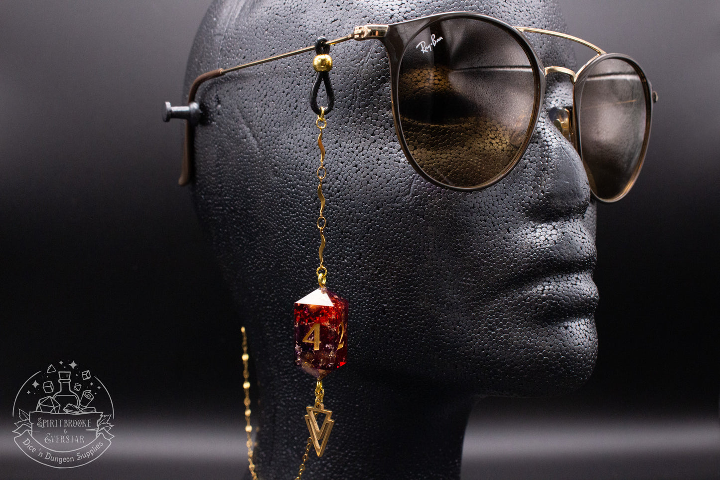Gold Eyewear Chain Dark Purple/Red and Gold Dice