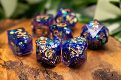 Deep Blue Glitter Explosion Polyhedral Dice Set