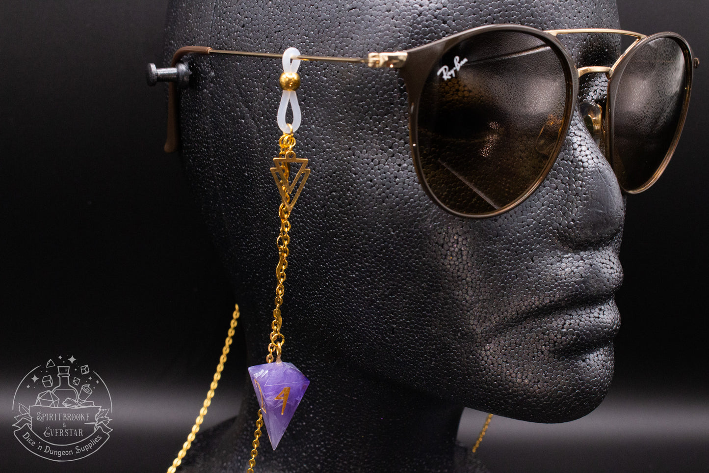 Gold Eyewear Chain Amethyst Dice