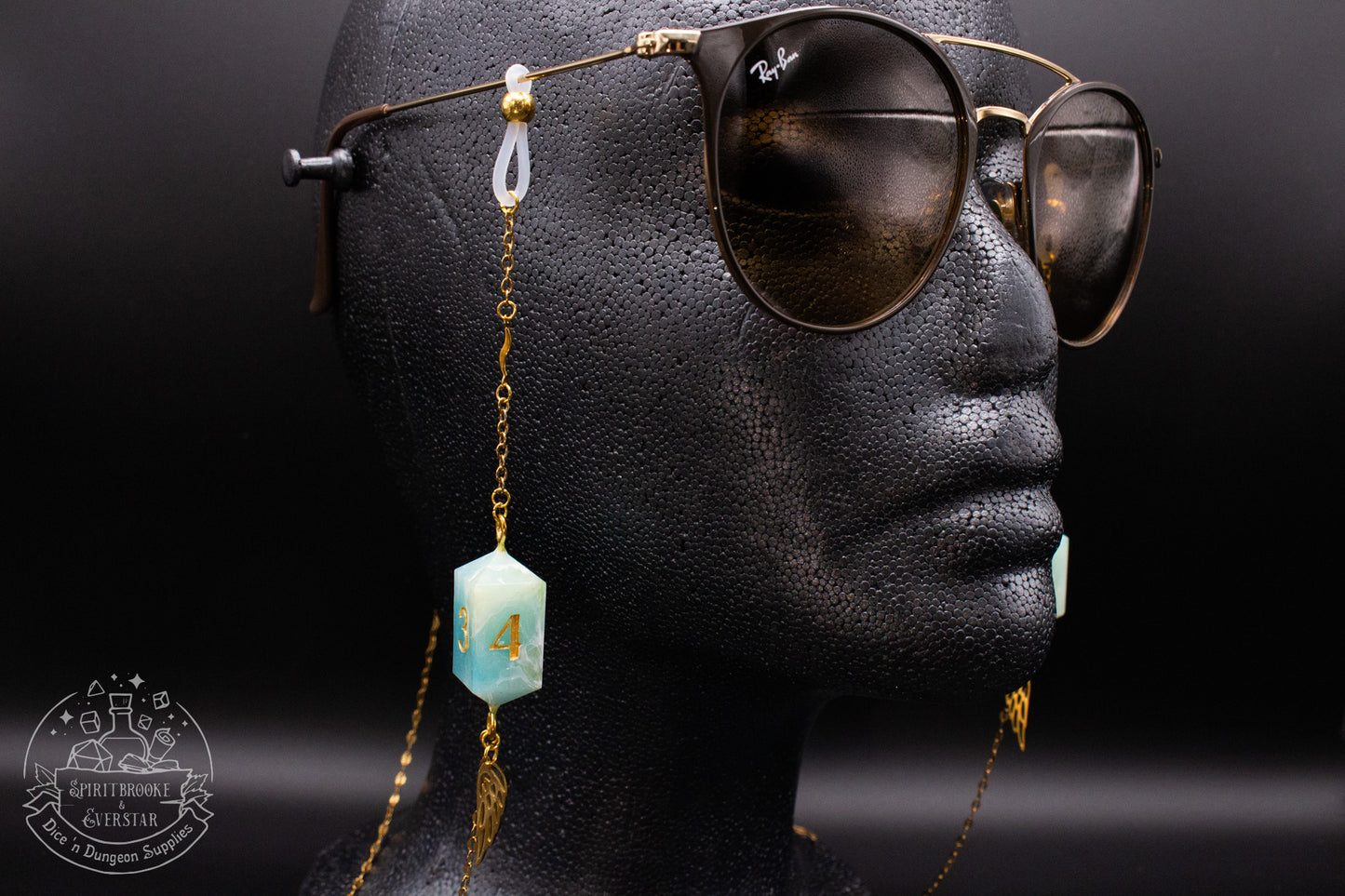 Gold Eyewear Chain Larimar Dice
