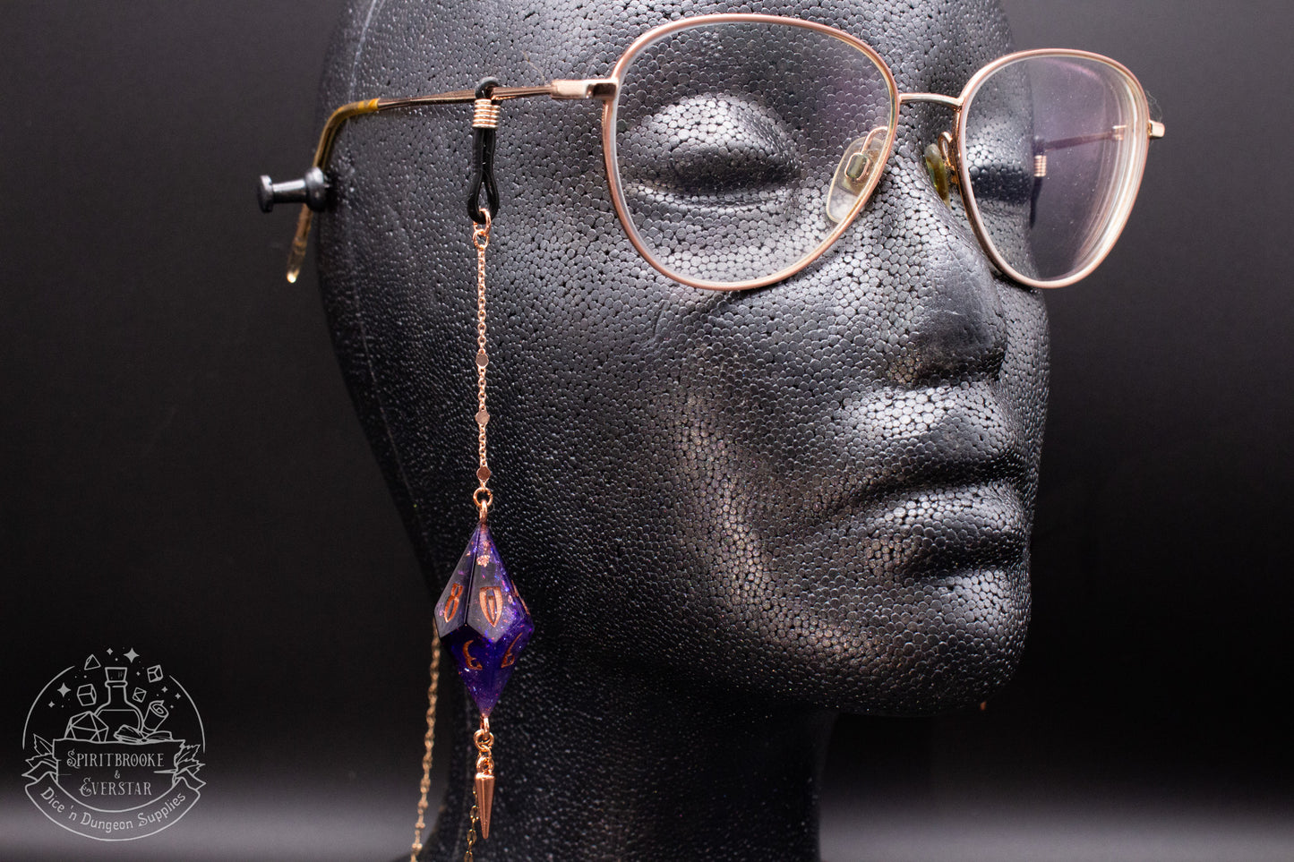 Rose Gold Eyewear Chain Dark Glittery Purple Dice