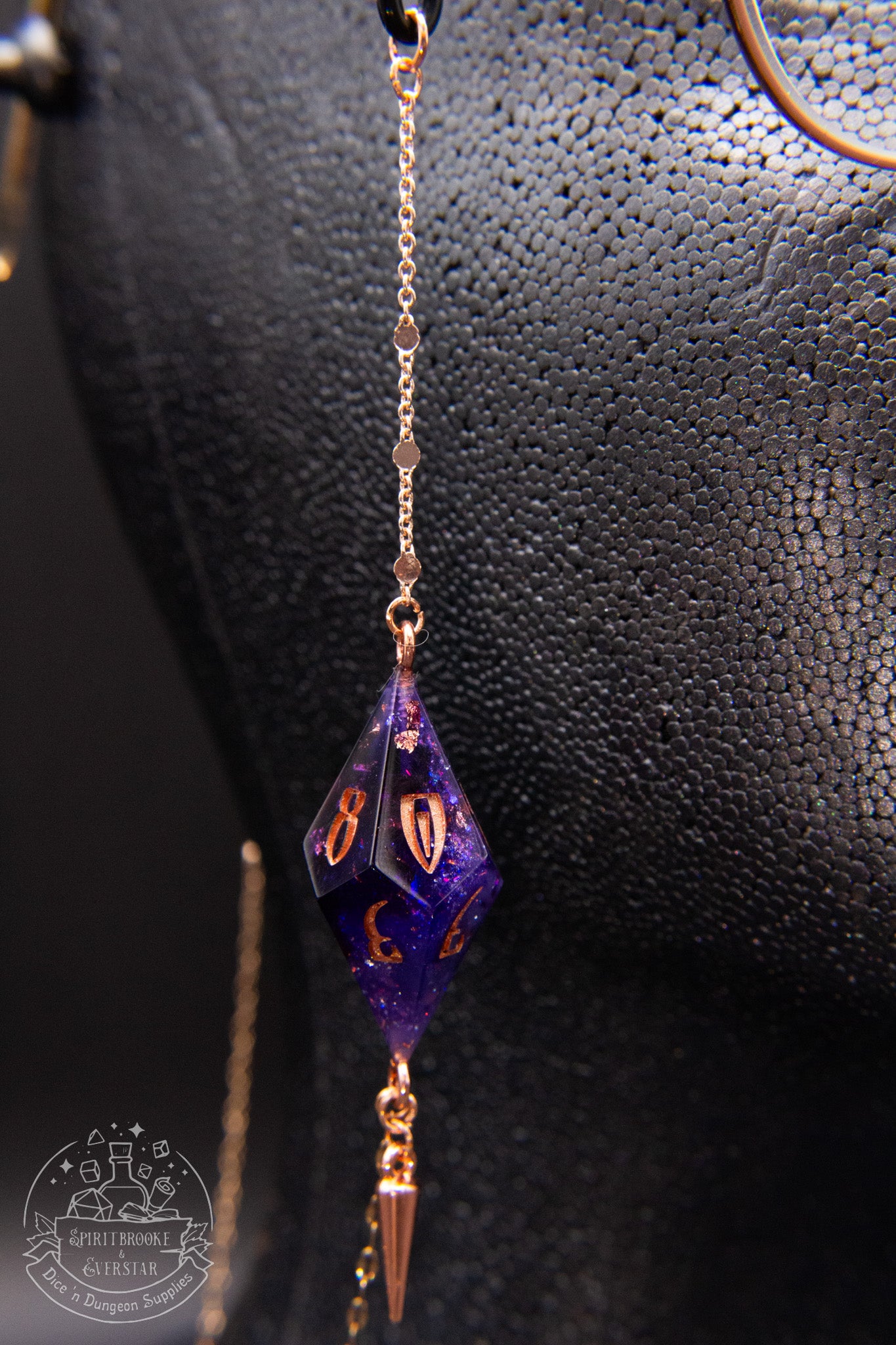 Rose Gold Eyewear Chain Dark Glittery Purple Dice