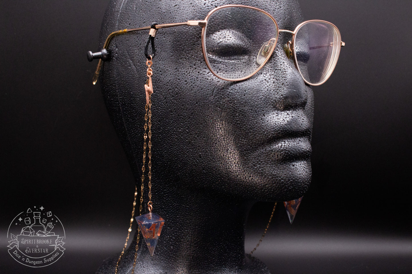 Rose Gold Eyewear Chain Smokey Coppery Glitter Dice