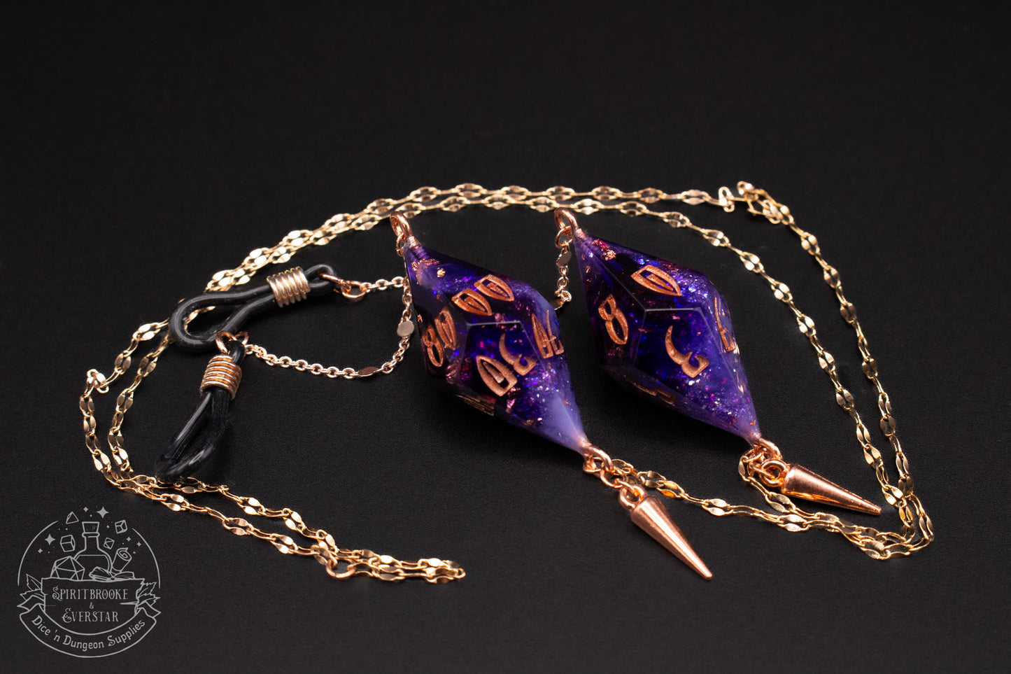 Rose Gold Eyewear Chain Dark Glittery Purple Dice