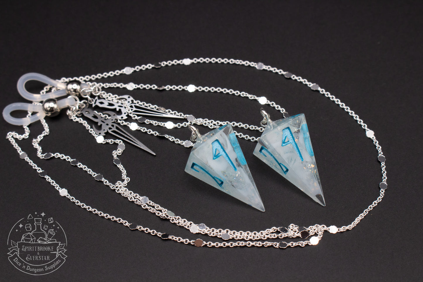 Silver Eyewear Chain White Ethereal Dice