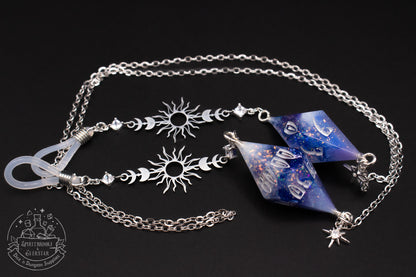 Silver Eyewear Chain Purple Blue White Dice