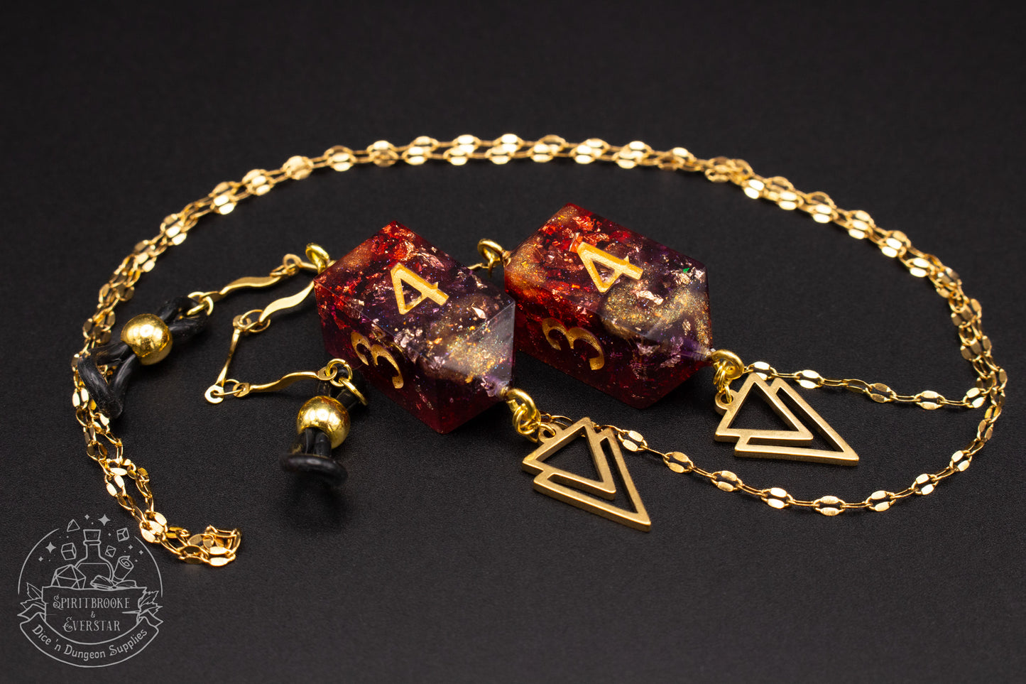 Gold Eyewear Chain Dark Purple/Red and Gold Dice