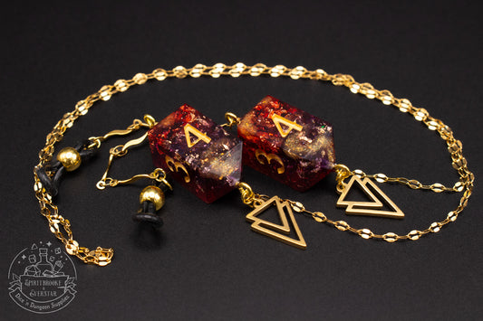 Gold Eyewear Chain Dark Purple/Red and Gold Dice