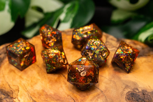 Ol' Copper Glitter Explosion Polyhedral Dice Set