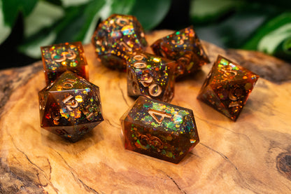 Ol' Copper Glitter Explosion Polyhedral Dice Set