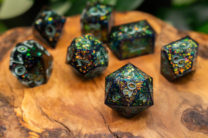 Dark Glitter Explosion Polyhedral Dice Set