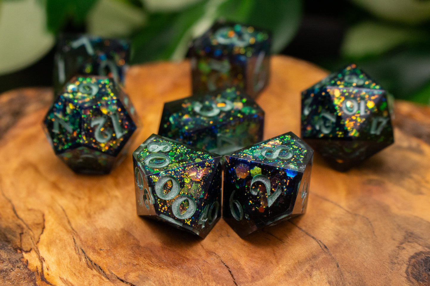 Dark Glitter Explosion Polyhedral Dice Set