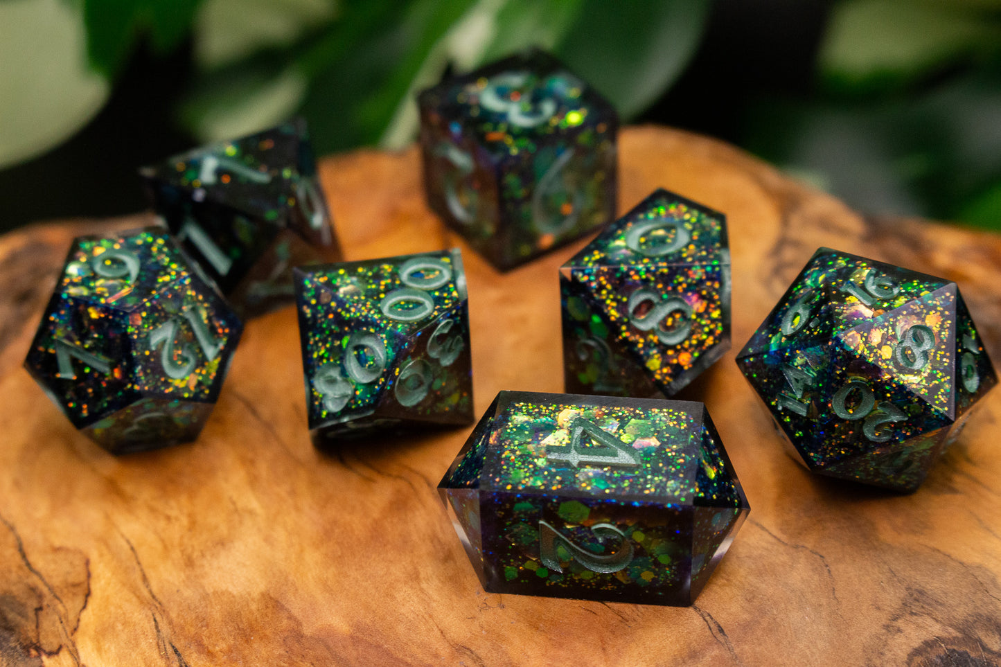 Dark Glitter Explosion Polyhedral Dice Set