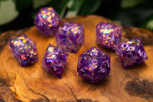 Purple Glitter Explosion Polyhedral Dice Set