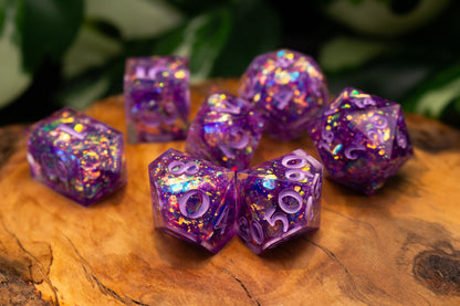 Purple Glitter Explosion Polyhedral Dice Set