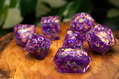 Purple Glitter Explosion Polyhedral Dice Set