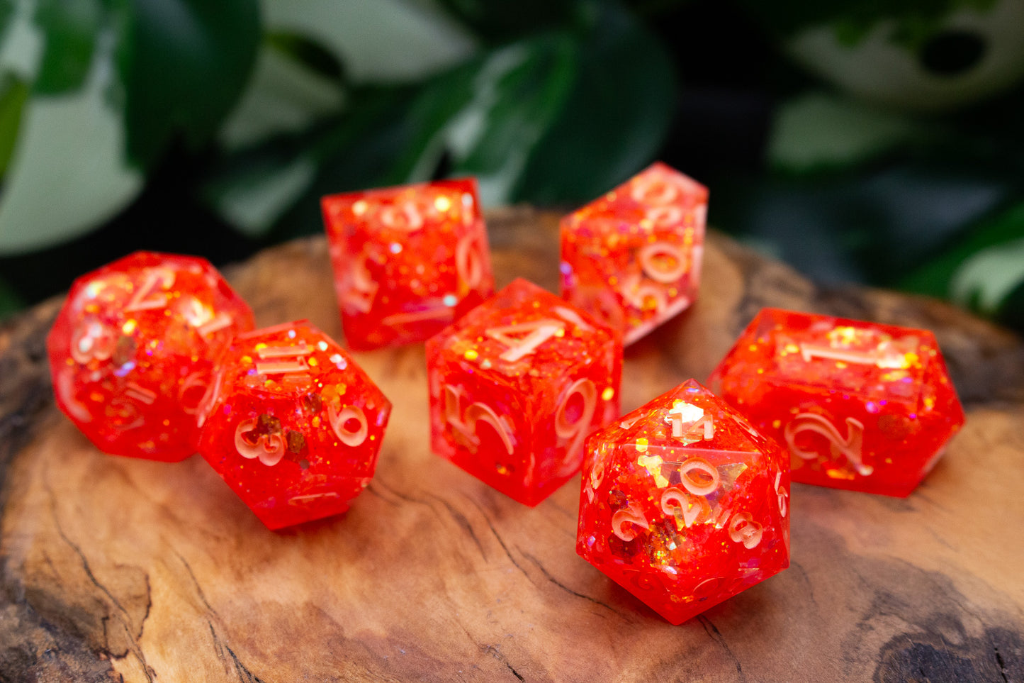 Orange Glitter Explosion Polyhedral Dice Set