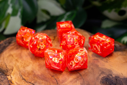 Orange Glitter Explosion Polyhedral Dice Set