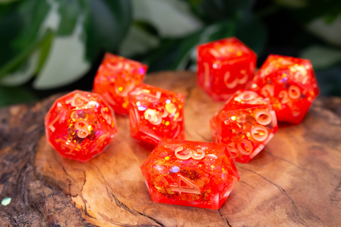 Orange Glitter Explosion Polyhedral Dice Set